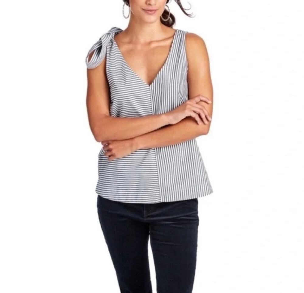Vineyard Vines Soiree Stripe Bow Woven Top V-Neck Black and White Size M NWT